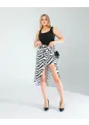 Omarı Zebra Desenli Büzgülü Etek