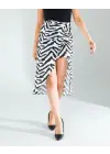 Omarı Zebra Desenli Büzgülü Etek