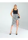 Omarı Zebra Desenli Büzgülü Etek