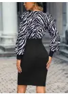 Omarı Zebra Desenli Kısa Krep Elbise