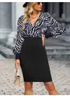 Omarı Zebra Desenli Kısa Krep Elbise