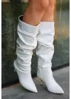 Zelya Beyaz Cilt Topuklu Çizme