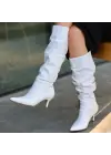 Zelya Beyaz Cilt Topuklu Çizme