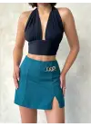 Zincirli şort etek petrol yeşili s24676