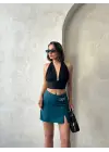 Zincirli şort etek petrol yeşili s24676
