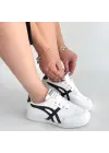 Zlay Beyaz Cilt Siyah Detaylı Bağcıklı Spor Ayakkabı