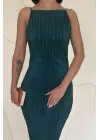 Zümrüt Piliseli Halter Boyun Elbise