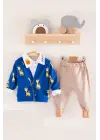 Zürafa Desenli Gömlek Yakalı 3lü Erkek Bebek Takımı