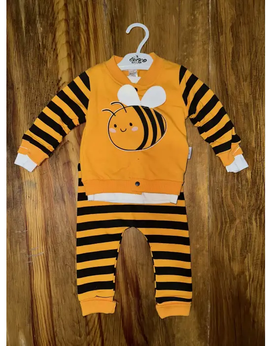 Omarı Üçlü Arı Desenli Bebek Kıyafet Seti - Sarı Siyah