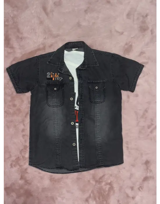 3-9 yaş Tshirt gömlek ikili takım kısa kol füme