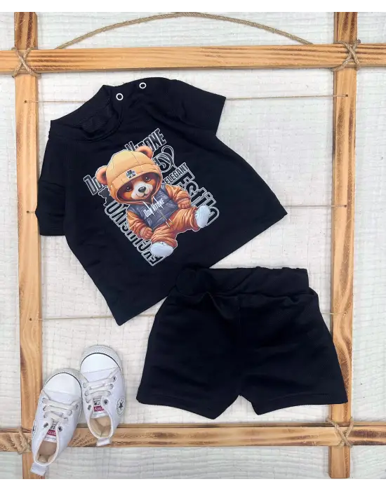 Omarı Dansçı Ayıcık Desenli Bebek Erkek Tişört Takımı