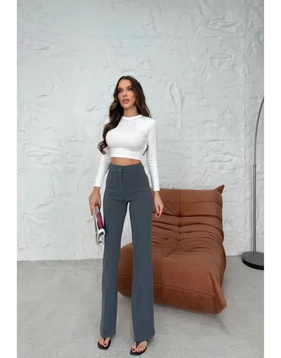 Düğmeli Palazzo pantolon füme p170091