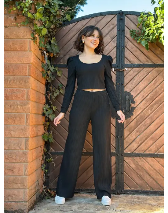 Fitilli prenses kol alt üst takım siyah