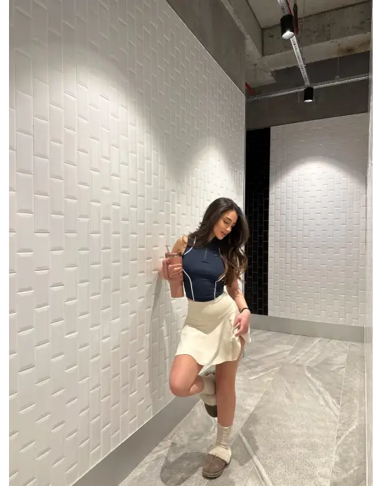 Lacivert Fermuarlı Bilyeli Bluz