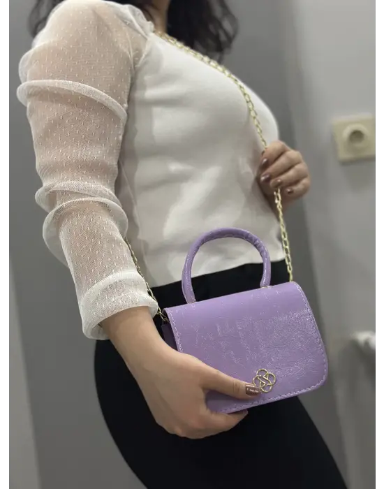 Omarı Eşsiz Tasarımlı Lila Cilt Krash Çanta