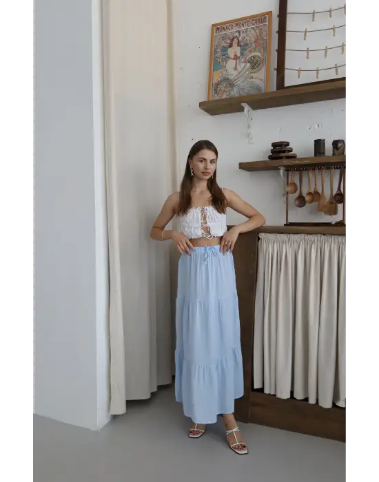 Müslin kumaş keten uzun etek mvi pt