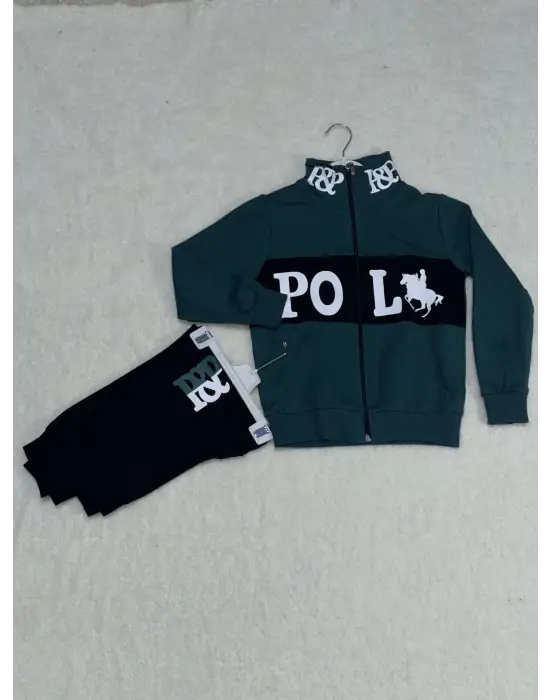 Siyah petrol yeşili baskılı kanguru cep alt üst eşofman takımı yeşil