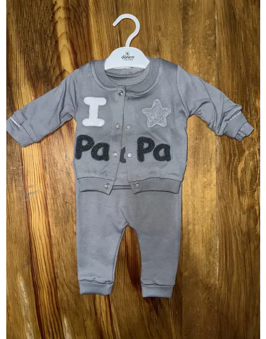 Omarı Bebekler İçin Şık Gri Üçlü Kolej Ceketli Takım