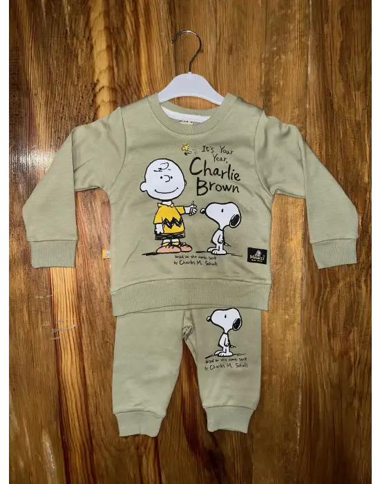 Omarı Bebekler İçin Sevimli Charlie Desenli Yeşil Takım
