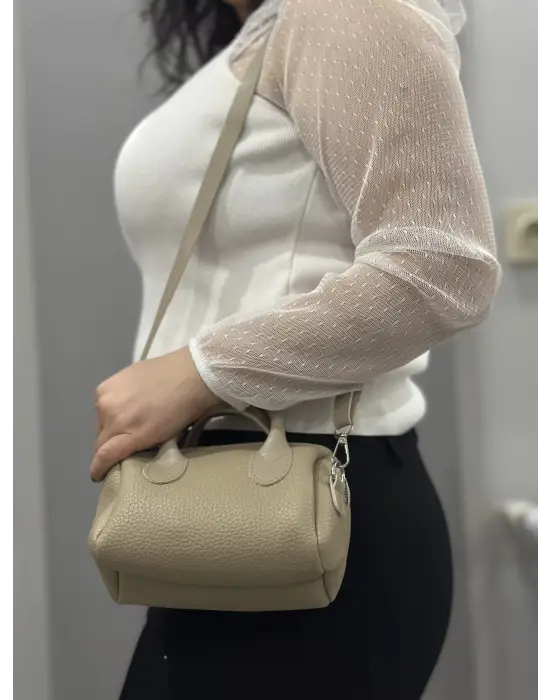 Omarı Şık Vizon Renkli Deri Çanta