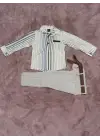 1-6 yaş gömlek pantolon kemerli erkek çocuk alt üst takım keten bej