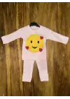 Omarı Sevimli Emoji Detaylı Bebek Takımı Pembe