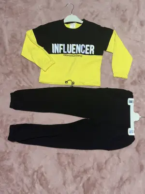2-9 yaş beli lastikli ikili alt üst takım sarı siyah