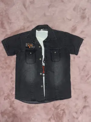 3-9 yaş Tshirt gömlek ikili takım kısa kol füme