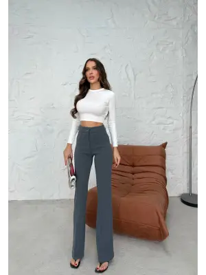 Düğmeli Palazzo pantolon füme p170091