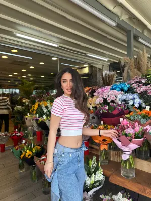 Omarı Fuşya Çizgili Manşet T-Shirt