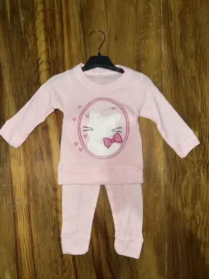 Omarı Pembe Kedi Desenli 3-12 Aylık Bebek Takımı
