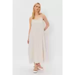 Askılı Uzun Çan Elbise - Natür