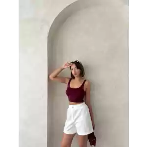 Beli lastikli çift çıtlı şort
