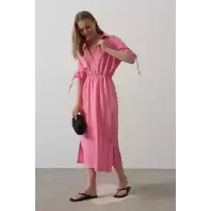 Beli Lastikli Elbise - Pembe