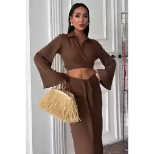 Crop Gömlekli Ve Eteği Büzgülü Tasarım Takım 10195