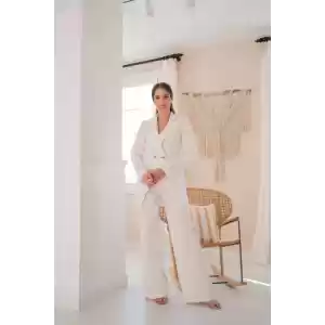 Ekru Atlas Ceket Ve Pantolon Takım
