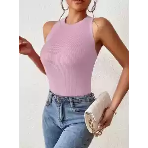 Kadın Kolsuz Sırt çapraz Detay Triko Bluz