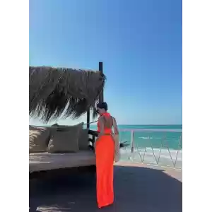 Kadın Mayo Kumaş Bağlamalı Crop Ve Maxi Boy Etek Ikili Takım