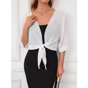 Kadın Truvakar Kol önden Bağlamalı Kısa şifon Bolero Ceket
