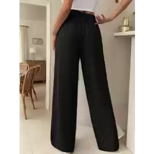 Kadın Yüksek Bel Bağcıklı Geniş Paçalı Uzun Bürümcük Pantolon