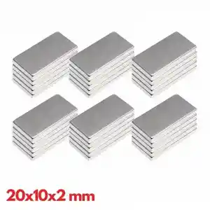 Kaliteli ve Güçlü Neodyum Mıknatıs Seti - 20 Adet Köşeli N35 Nikel Kaplamalı 20x10x2 Mm