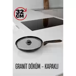 ModaCar Granit Döküm Tava Paslanmaz Çelik Kapaklı -Yapışmaz Taban 32 Cm