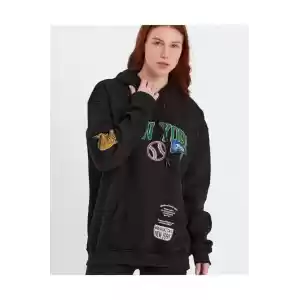 Siyah Baskılı Kapüşonlu Sweatshirt