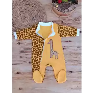Sarı Zürafa Desenli Bebek Tulumu