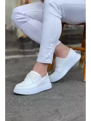 Beyaz Cilt Ortopedik Taban Erkek Casual Ayakkabı