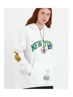 Beyaz Baskılı Kapüşonlu Sweatshirt