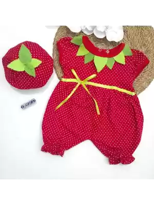 Yumuşak Kumaşlı Çilek Desenli Bebek Tulumu