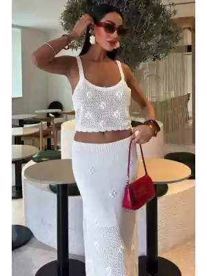 İnci Ve Çiçek Detaylı Büstiyerli Triko Takım 10100