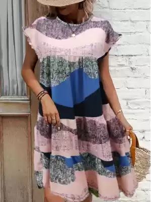 Kadın Kısa Kollu Bisiklet Yaka Kare Desenli Dalgıç Elbise