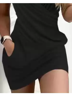 Kadın Kruvaze Yaka Büzgü Ve Aksesuar Detay Sandy Mini Elbise